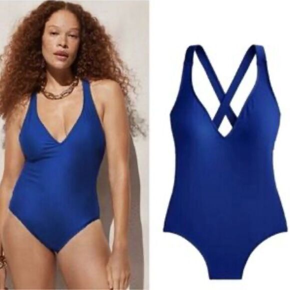 J. Crew Long Torso Swimsuit High-support cross-back one-piece Blue Size 4 NWT - Picture 1 of 9